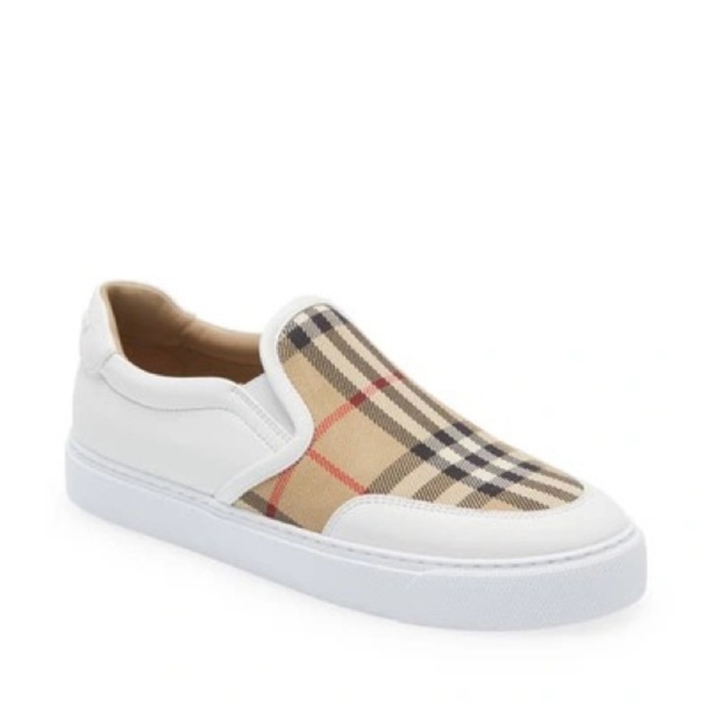 Burberry Women's Checkered White and Tan Sneakers
